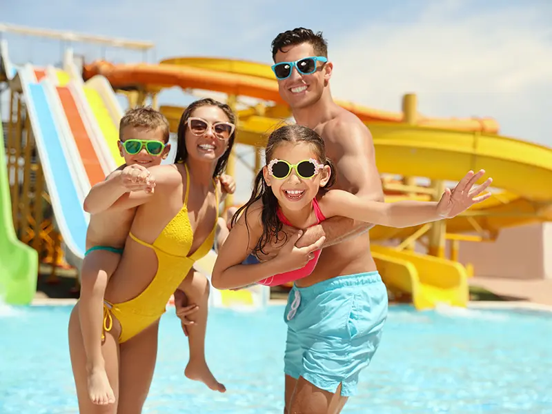 family on vacation at a water park