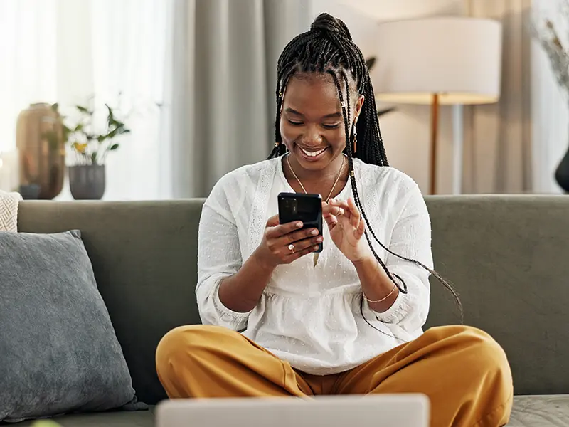 woman holding phone